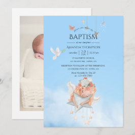 Convite de Foto de Batismo de Anjo Menina Aquarela