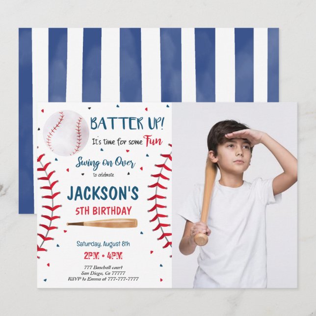 Convite de Foto de Beisebol (Frente/Verso)