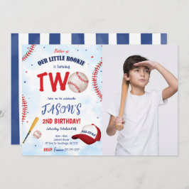 Convite de Foto de Beisebol Branco e Vermelho