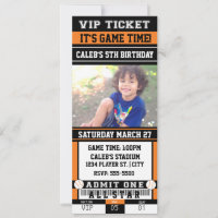 Convite de FOTO de BILHETE laranja e preto de BEIS