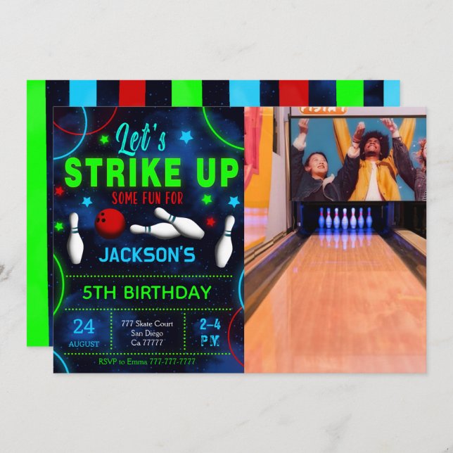Convite de Foto de Boliche (Frente/Verso)