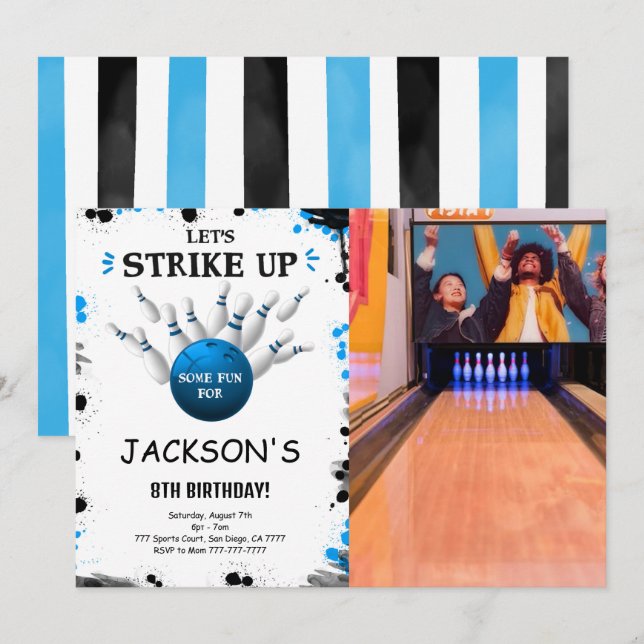 Convite de Foto de Boliche Azul (Frente/Verso)