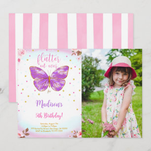 Convite de Foto de Borboleta de 5º Aniversário