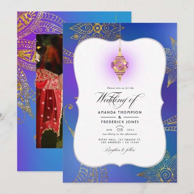 Convite de Foto de Casamento Arabian Bollywood em  (Frente/Verso)