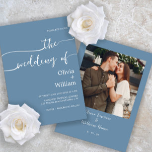 Convite De Foto De Casamento Azul Periwinkle