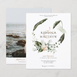 Convite de Foto de Casamento Boho Floral Verde com
