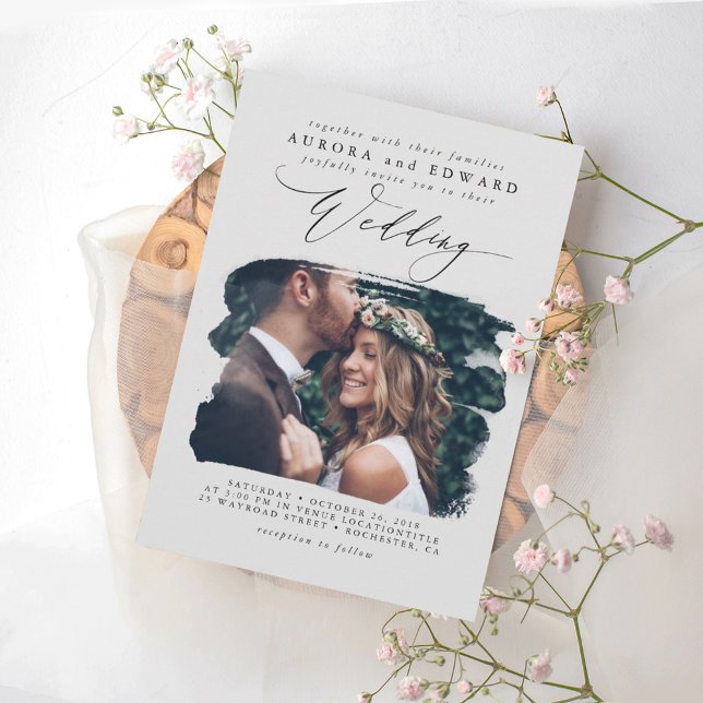Convite de Foto de Casamento Boho Moderno Cinza (Criador carregado)