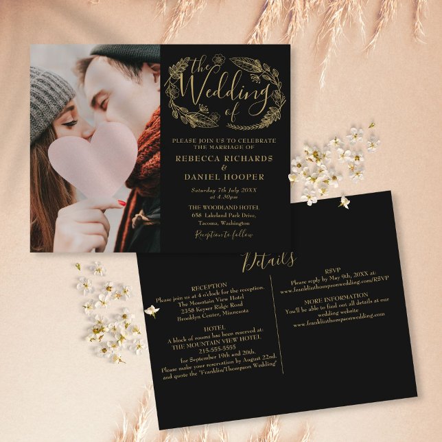 Convite de Foto de Casamento com Detalhes em Preto (Criador carregado)