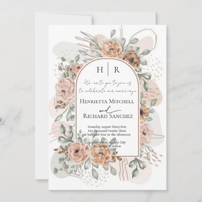Convite de Foto de Casamento com Flores (Frente)