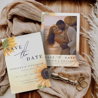 Convite de Foto de Casamento com Girassóis Salve a