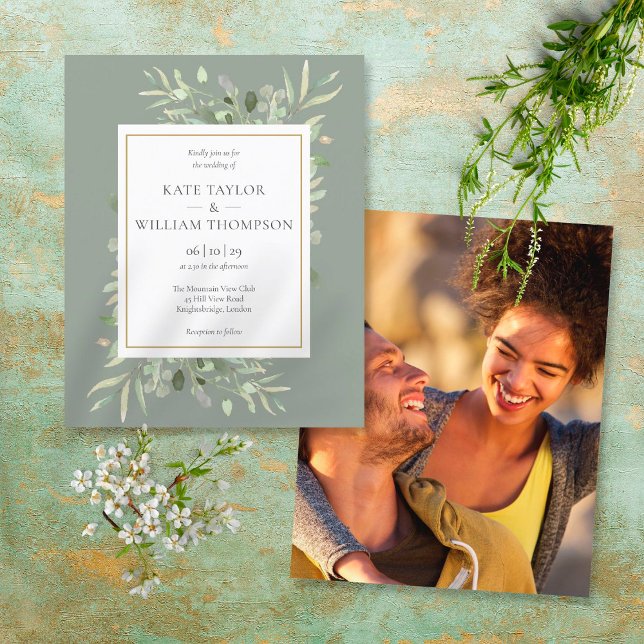Convite de Foto de Casamento com Vegetação Econômi (Criador carregado)