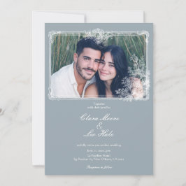 Convite de Foto de Casamento Country Francês Azul