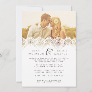 Convite de Foto de Casamento de Noivado de Lace Br