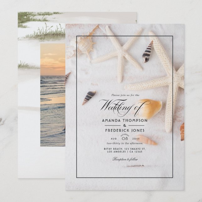 Convite de Foto de Casamento de Verão na Praia (Frente/Verso)