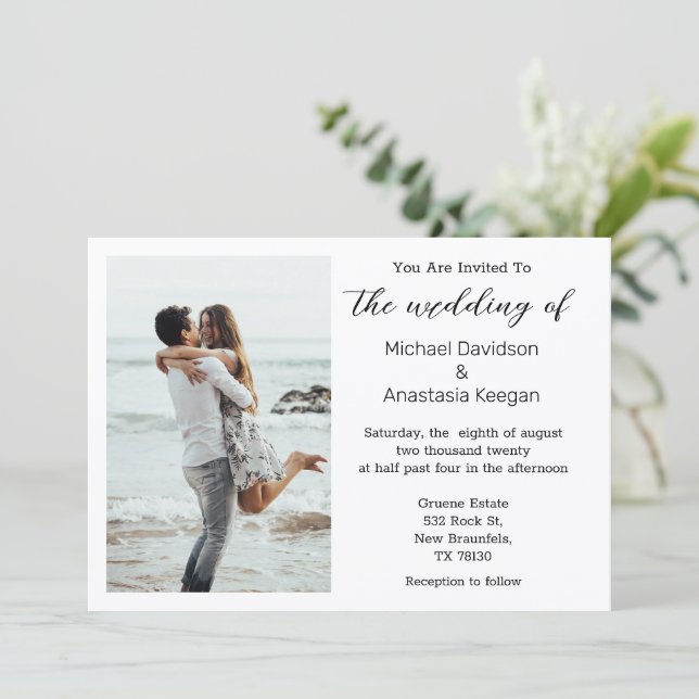 convite de foto de casamento elegante na praia em  (Em pé/Frente)