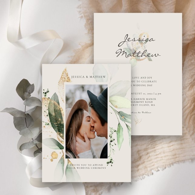 Convite de Foto de Casamento em Eucalipto Marfim O (Criador carregado)