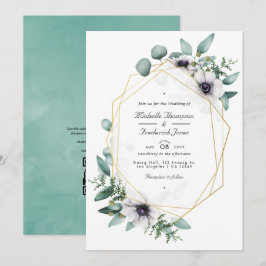 Convite de Foto de Casamento Floral Geométrico de 