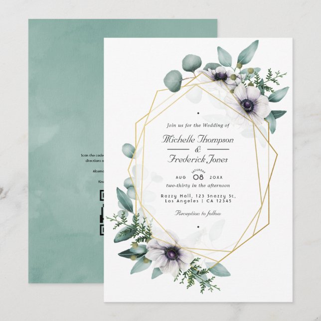 Convite de Foto de Casamento Floral Geométrico de  (Frente/Verso)
