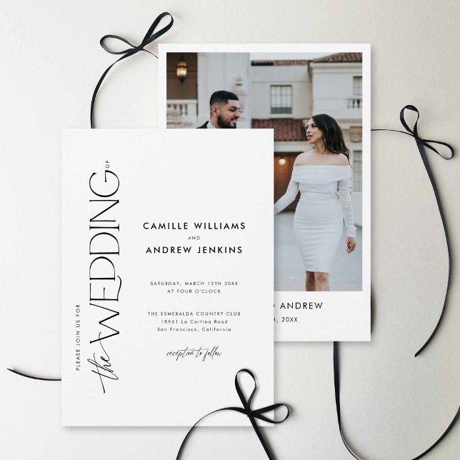 Convite de Foto de Casamento Minimalista Moderno e (Elegant Minimal Photo Wedding Invitation)