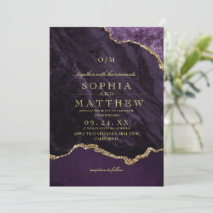 Convite de Foto de Casamento Moderno Roxo Dourado