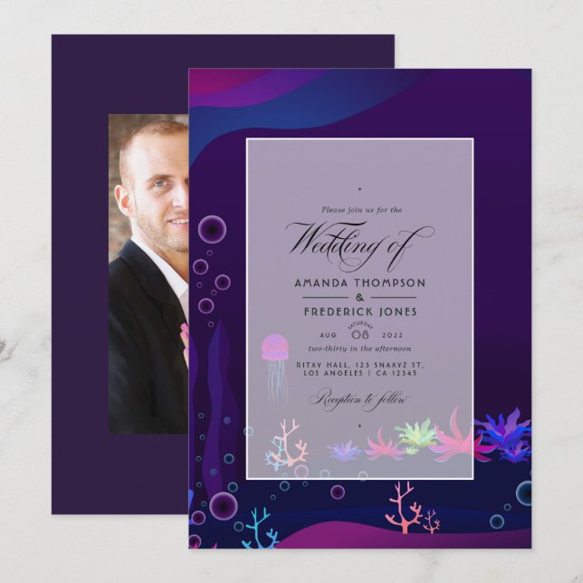 Convite de Foto de Casamento Náutico Debaixo do Ma (Frente/Verso)