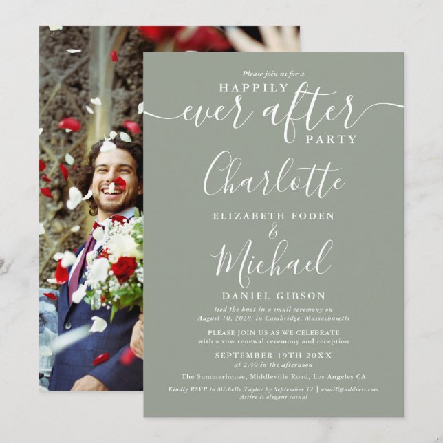 Convite de Foto de Casamento Sage Green Felizes pa (Frente/Verso)