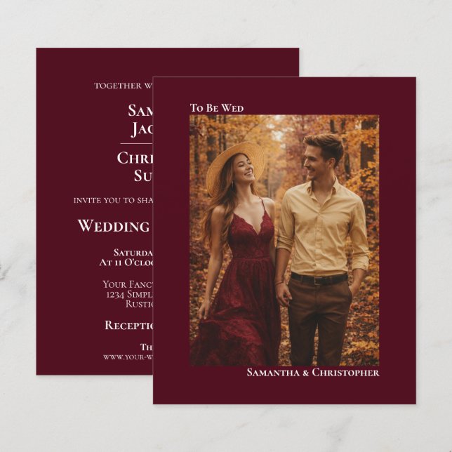 Convite de Foto de Casamento Simples Burgundy ORÇA (Frente/Verso)