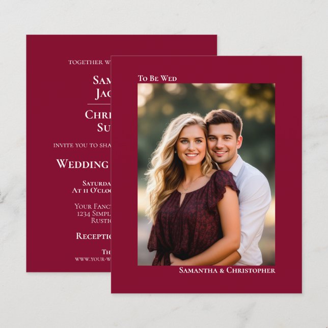 Convite de Foto de Casamento Simples em Vermelho C (Frente/Verso)