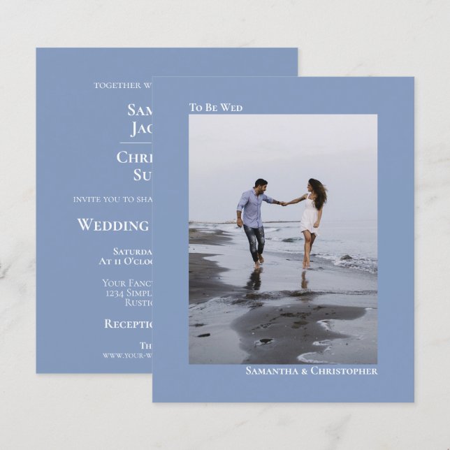 Convite de Foto de Casamento Simples Pó Azul ORÇAM (Frente/Verso)