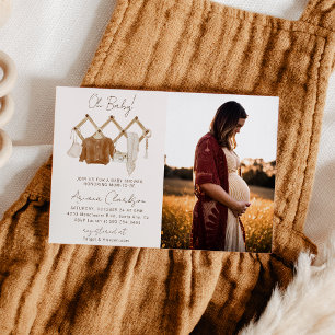Convite de Foto de Chuveiro de Bebê Neutro Boho