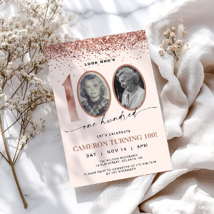 Convite de Foto de Confete de Glitter em Rose Gold