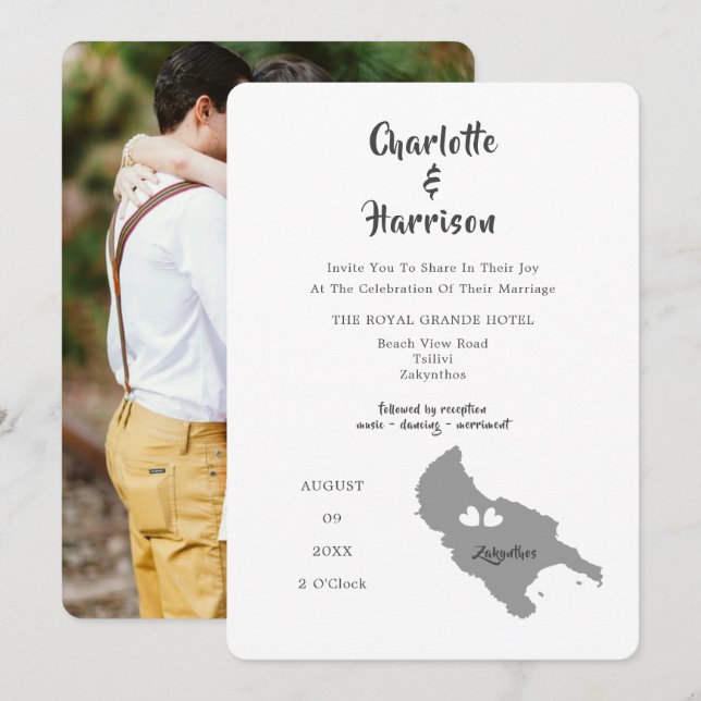 Convite de Foto de Destino de Casamento Zante (Frente/Verso)
