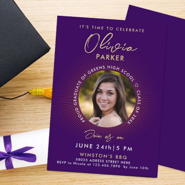 Convite de Foto de Estudante de Pós-Graduação Roxo (Criador carregado)