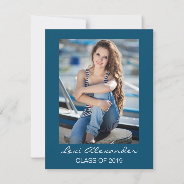 Convite de Foto de Formatura Azul Marinho Moderno (Frente)