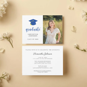 Convite de Foto de Formatura Azul Personalizado