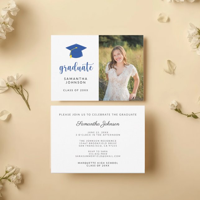 Convite de Foto de Formatura Azul Personalizado (Criador carregado)
