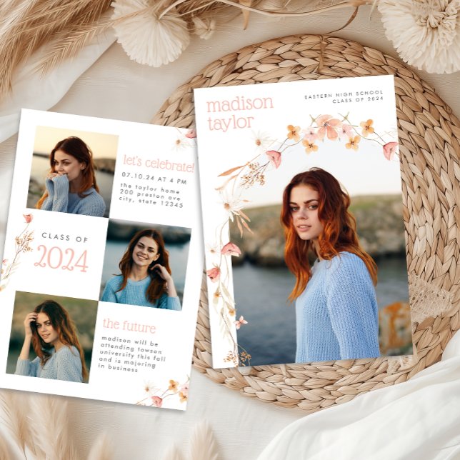 Convite de Foto de Formatura Boho Wildflower (Criador carregado)