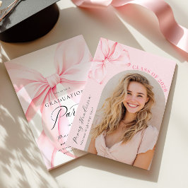Convite de Foto de Formatura com Laço Rosa