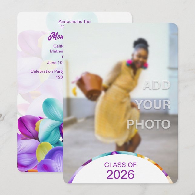 Convite de Foto de Formatura Moderno e Elegante 20 (Frente/Verso)