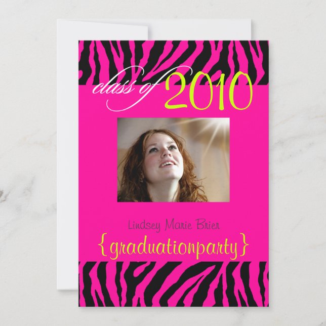 Convite de foto de formatura Zebra Rosa Vibrante (Frente)