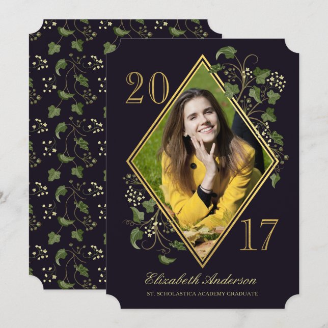 Convite de Foto de Graduado Falso da Ivy League em (Frente/Verso)