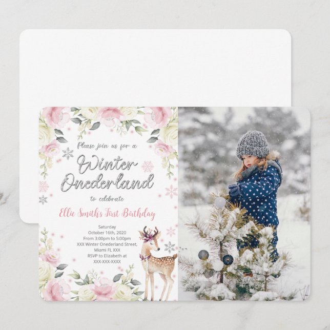 Convite de Foto de Natal Editable Winter Wonderlan (Frente/Verso)