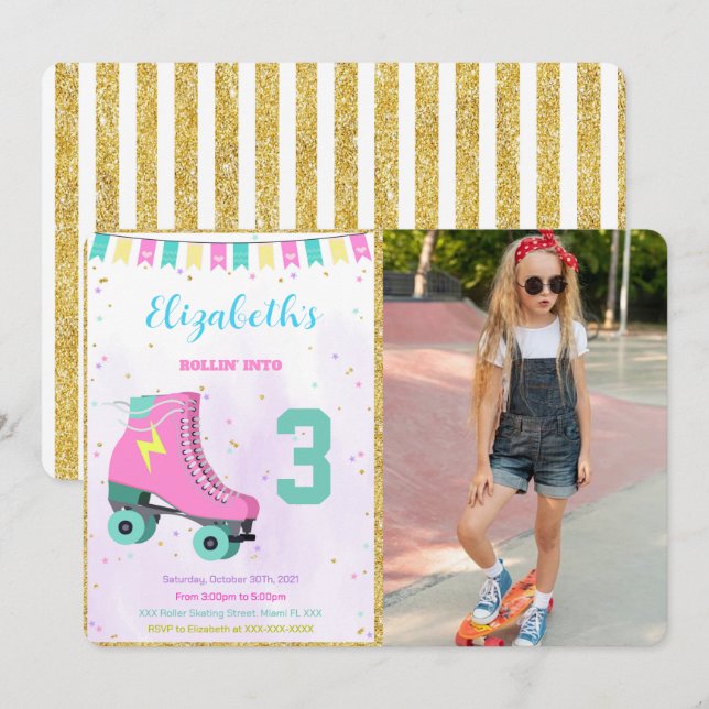 Convite de Foto de Patinação no Rolo (Frente/Verso)