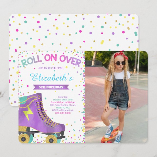 Convite de Foto de Patinação no Rolo  (Frente/Verso)