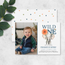 Convite de Foto de Primeiro Aniversário de Elefant
