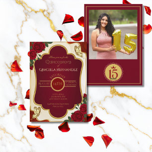 Convite de Foto de Quinceañera em Borgonha e Doura