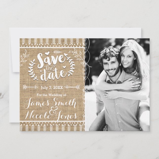 Convite de Foto de Save the Date em Lona Rústica (Frente)