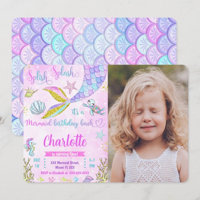 Convite de Foto de Sereia (Frente/Verso)