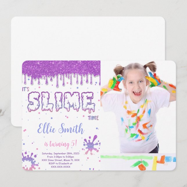 Convite de Foto de Slime Editável (Frente/Verso)