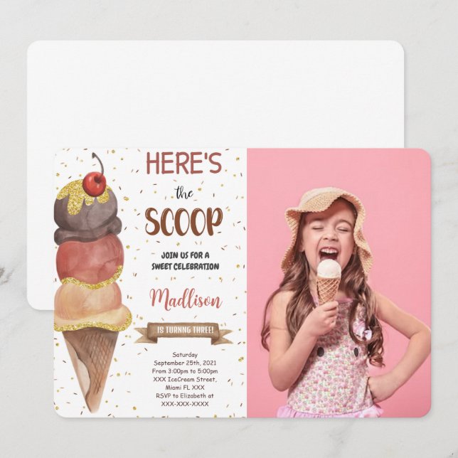 Convite de Foto de Sorvete Editável (Frente/Verso)